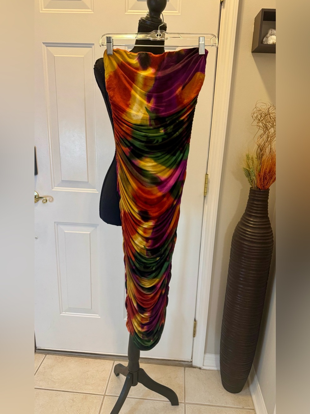 Strapless Multicolor Ruched Evening Dress - Picture 2 of 4